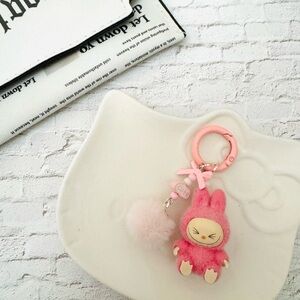 Pink Kawaii Keychain with Pom Pom